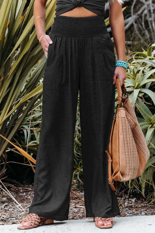 Cotton Blend Wide Leg Pants