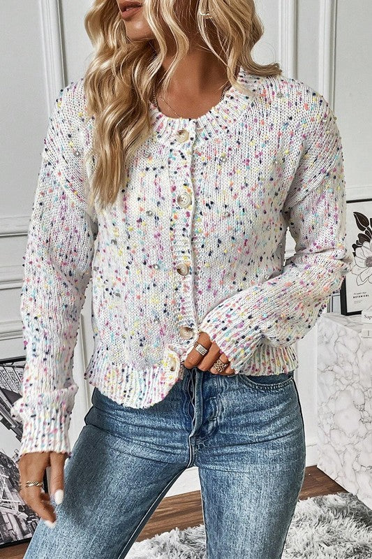 Confetti Knit Short Button Cardigan