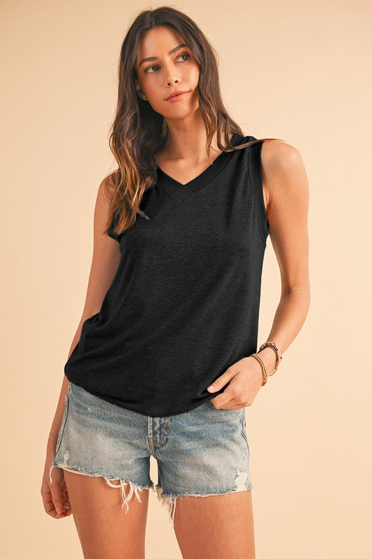 Ribbed Contrast V Neck Tank Top