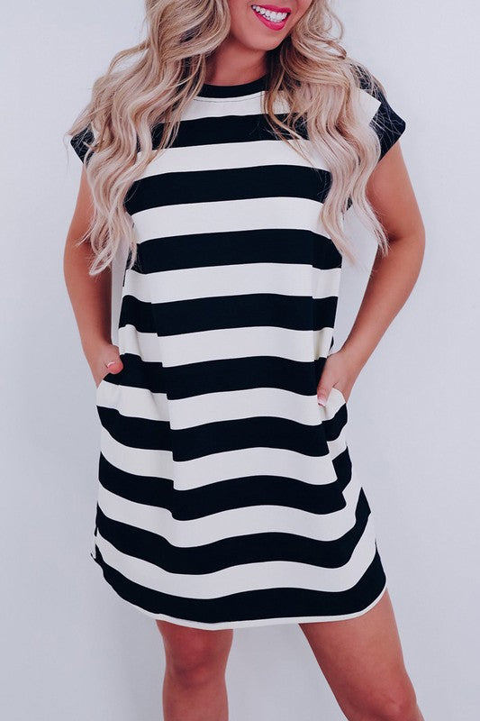 Cap Sleeve Stripe Shirt Dress