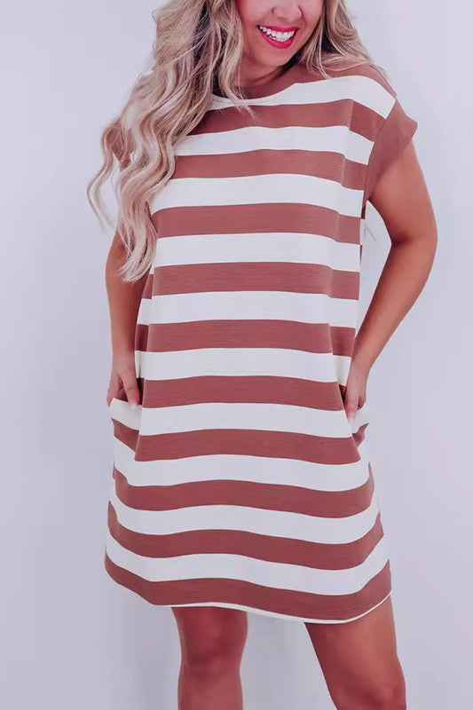 Cap Sleeve Stripe Shirt Dress