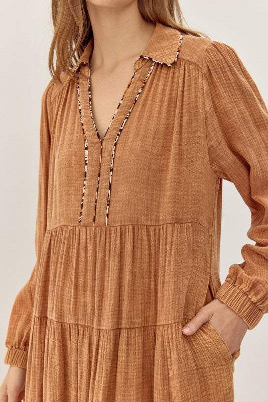 Toffee Cotton Textured Midi Dress