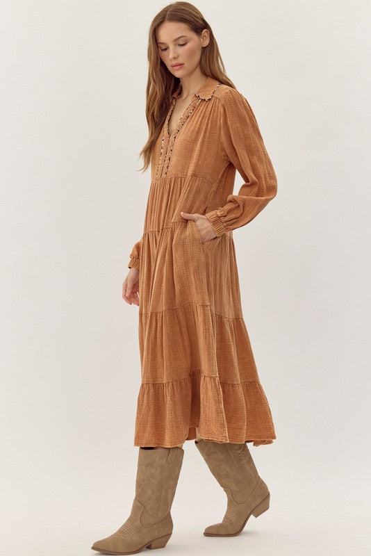 Toffee Cotton Textured Midi Dress