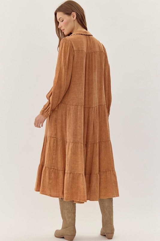 Toffee Cotton Textured Midi Dress