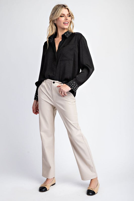 Oatmeal Faux Leather Pants