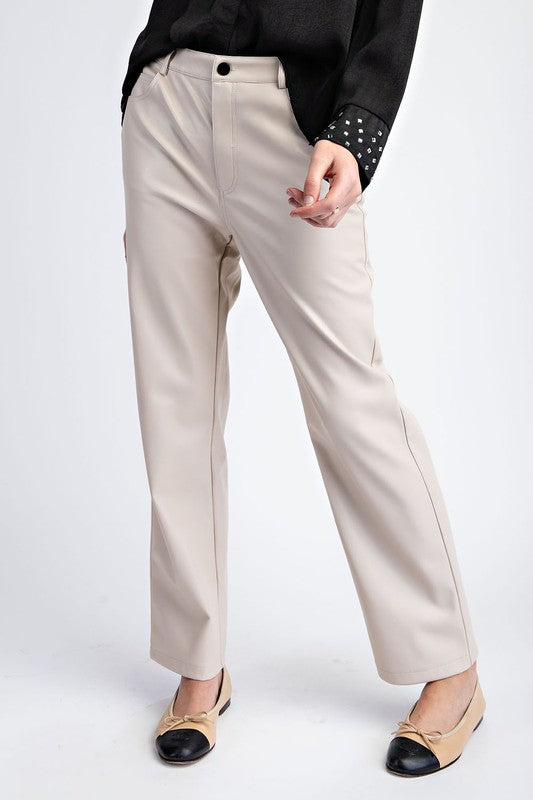 Oatmeal Faux Leather Pants