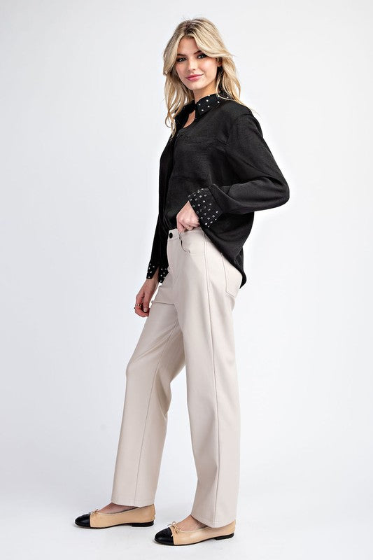 Oatmeal Faux Leather Pants