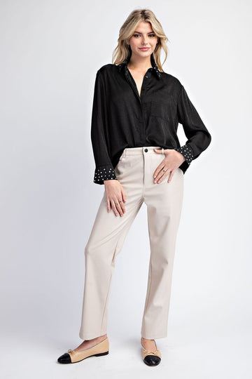 Oatmeal Faux Leather Pants