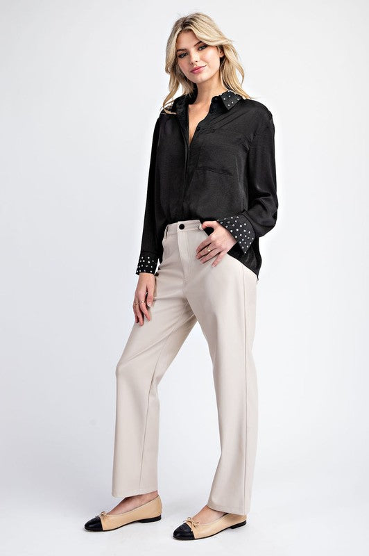 Oatmeal Faux Leather Pants