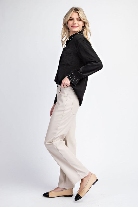 Oatmeal Faux Leather Pants