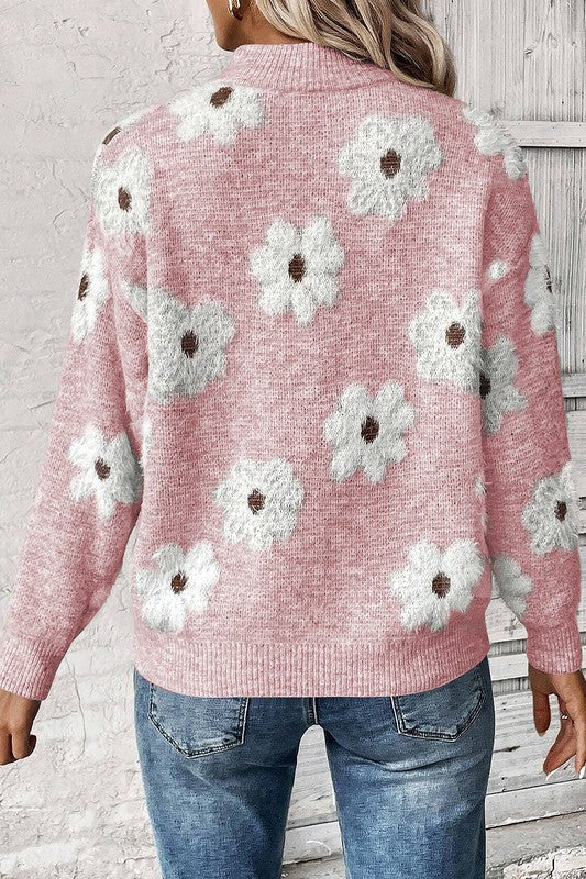 Floral Half Zip Sweater Pullover