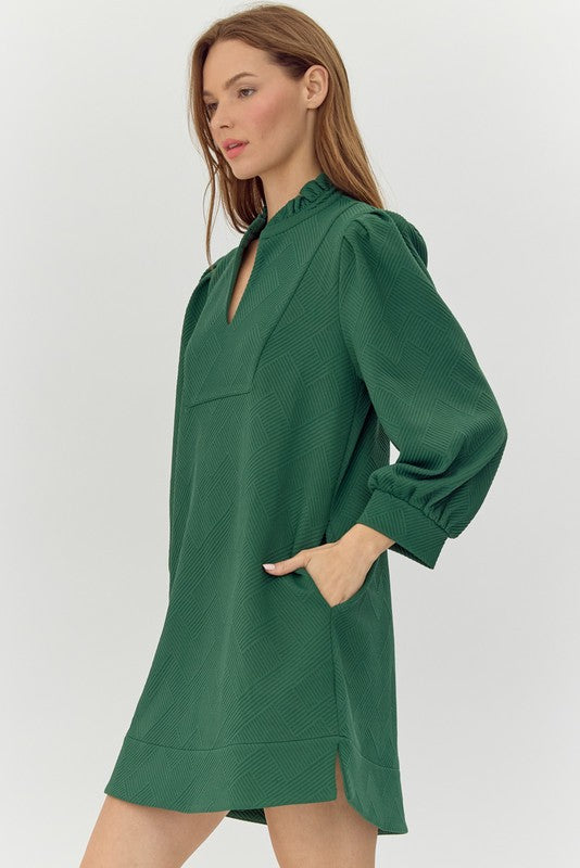 Hunter Green Texture & Frill Dress