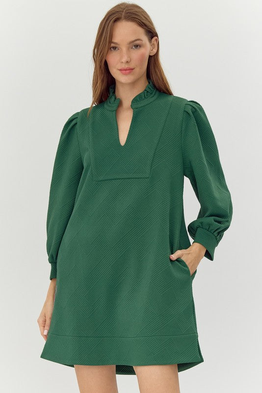 Hunter Green Texture & Frill Dress