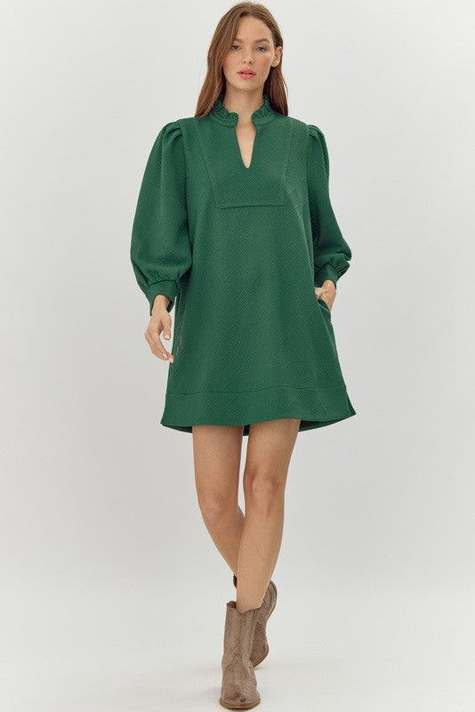 Hunter Green Texture & Frill Dress