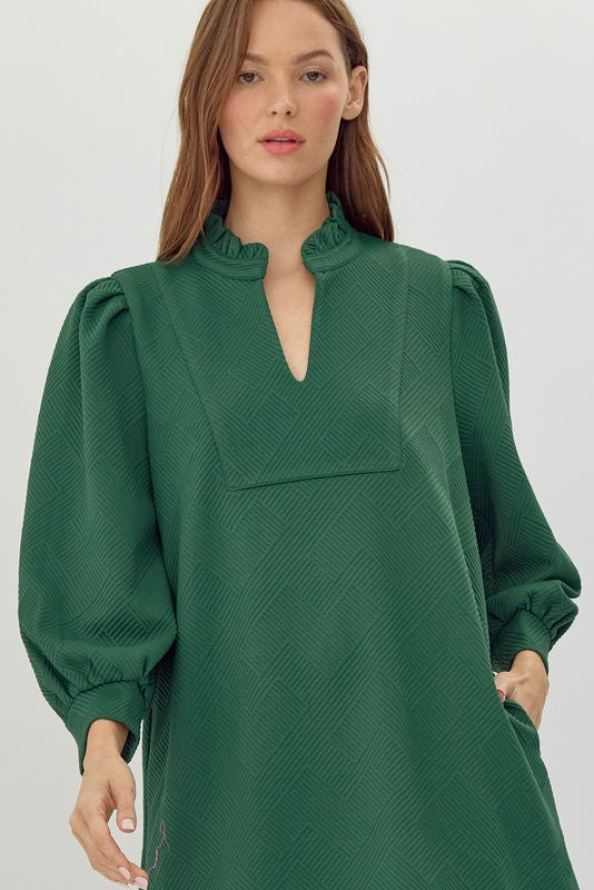 Hunter Green Texture & Frill Dress