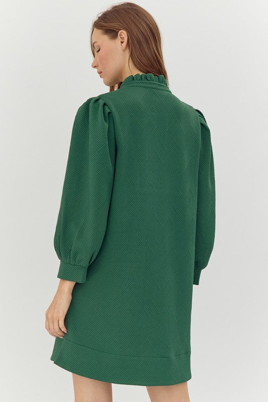 Hunter Green Texture & Frill Dress