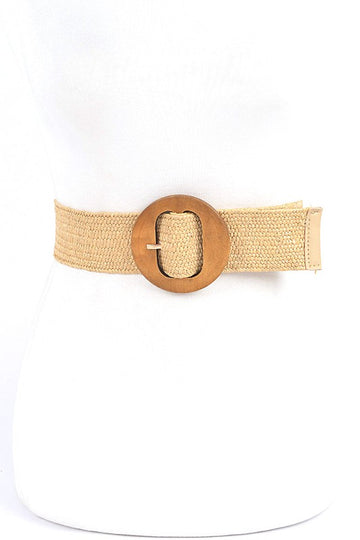 Wooden Buckle Elastic Straw Belt