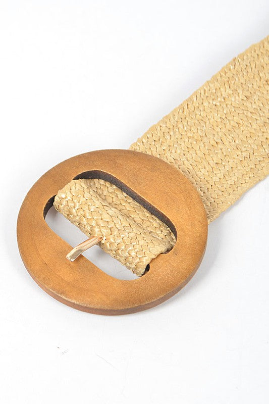 Wooden Buckle Elastic Straw Belt