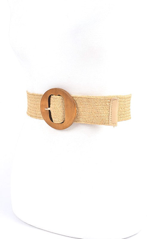 Wooden Buckle Elastic Straw Belt