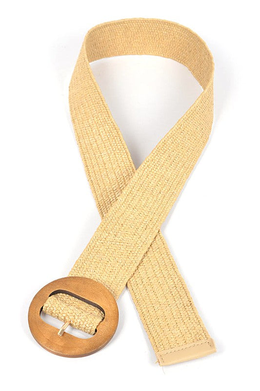 Wooden Buckle Elastic Straw Belt