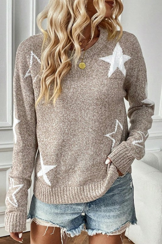 Khaki Knit Star Sweater