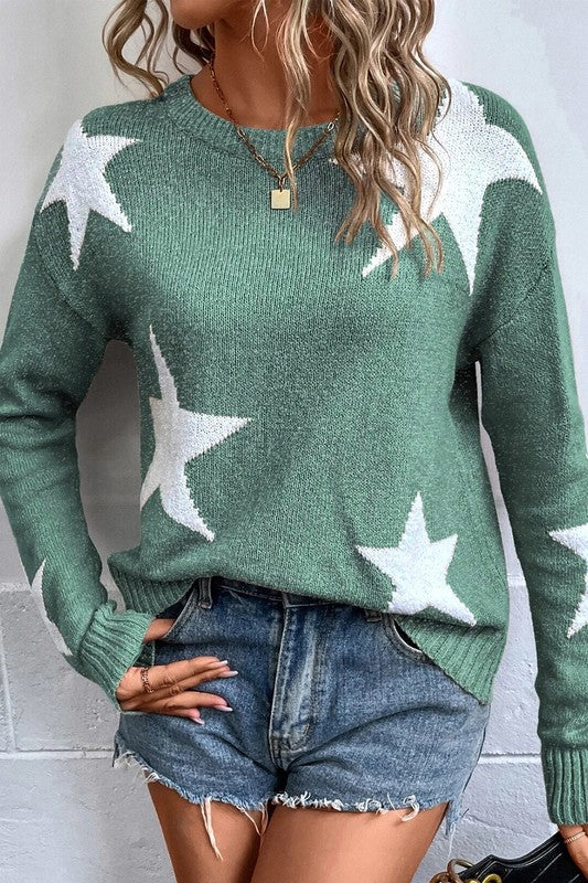 Khaki Knit Star Sweater