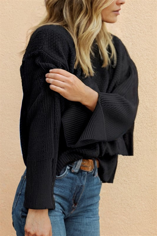 Texture Knit Split Cuff Sweater