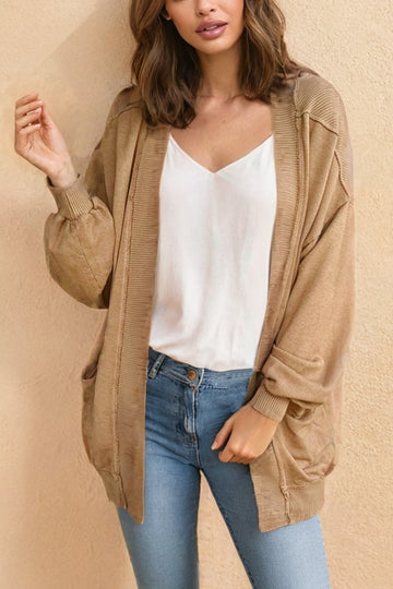 French Beige Lantern Sleeve Spring Cardigan