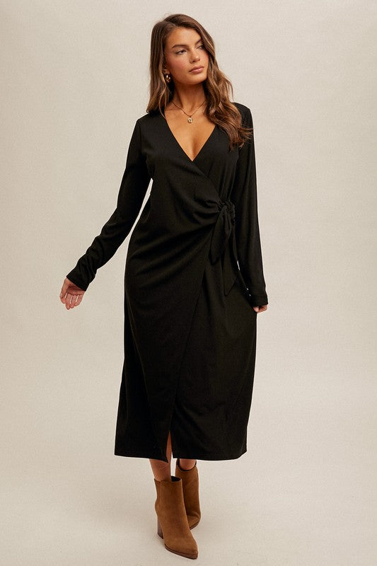 Ribbed V Neck Wrap Dress