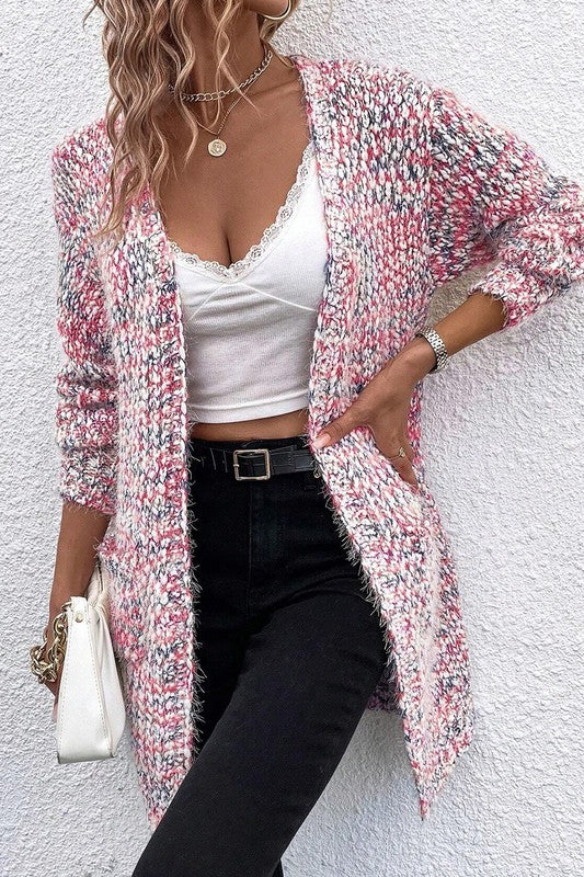 Abstract Mix Pink Knit Cardigan