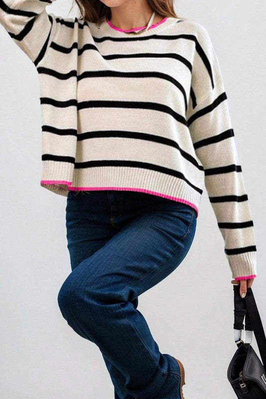 Black Stripe Pink Detail Sweater