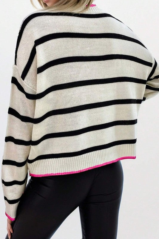 Black Stripe Pink Detail Sweater