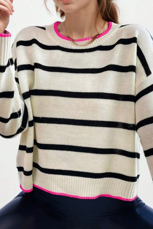 Black Stripe Pink Detail Sweater