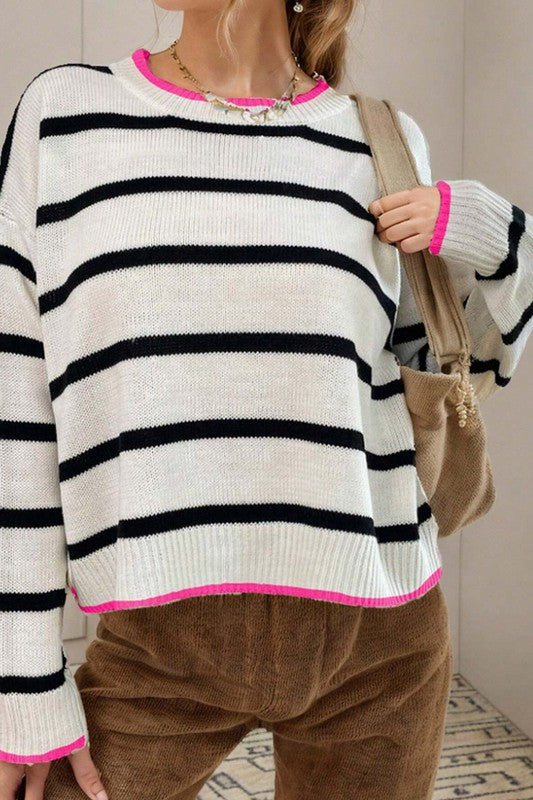 Black Stripe Pink Detail Sweater