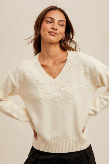 V Neck Pearl Detail Sweater