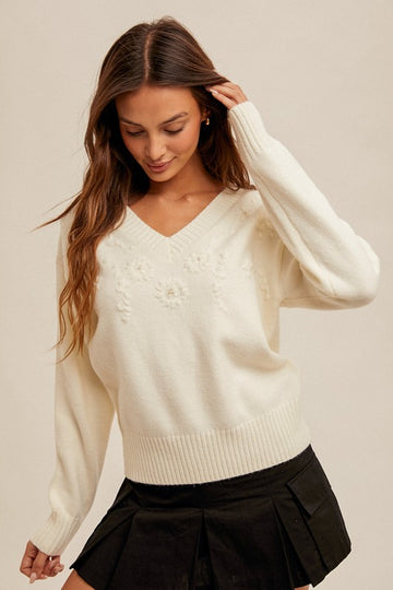 V Neck Pearl Detail Sweater