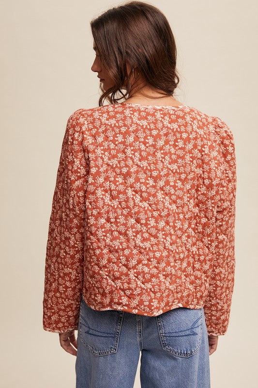 Rust Floral Print Quilt Jacket