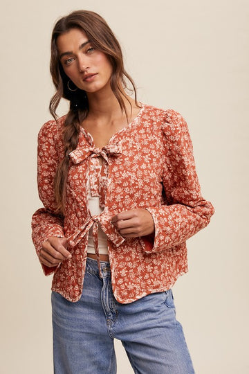 Rust Floral Print Quilt Jacket