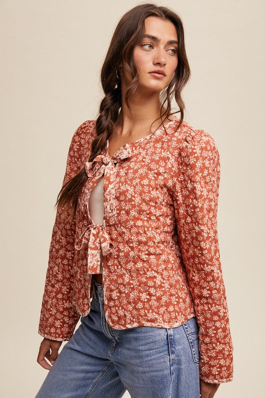 Rust Floral Print Quilt Jacket