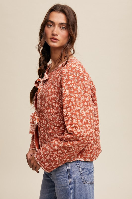 Rust Floral Print Quilt Jacket