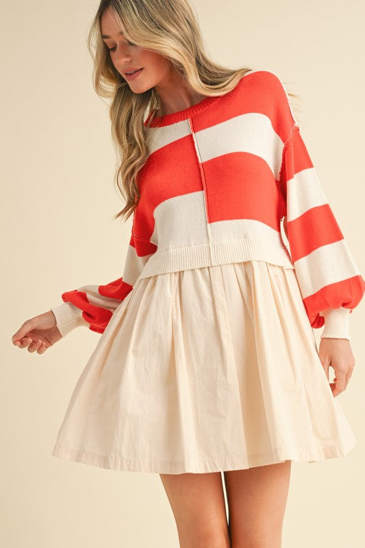 Mixed Media Striped Sweater Dress