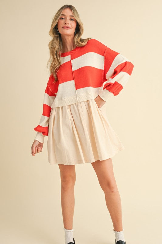 Mixed Media Striped Sweater Dress