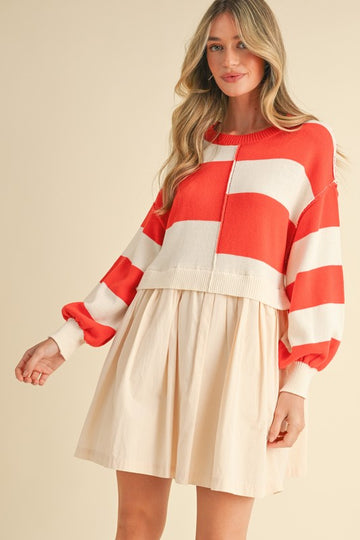 Mixed Media Striped Sweater Dress