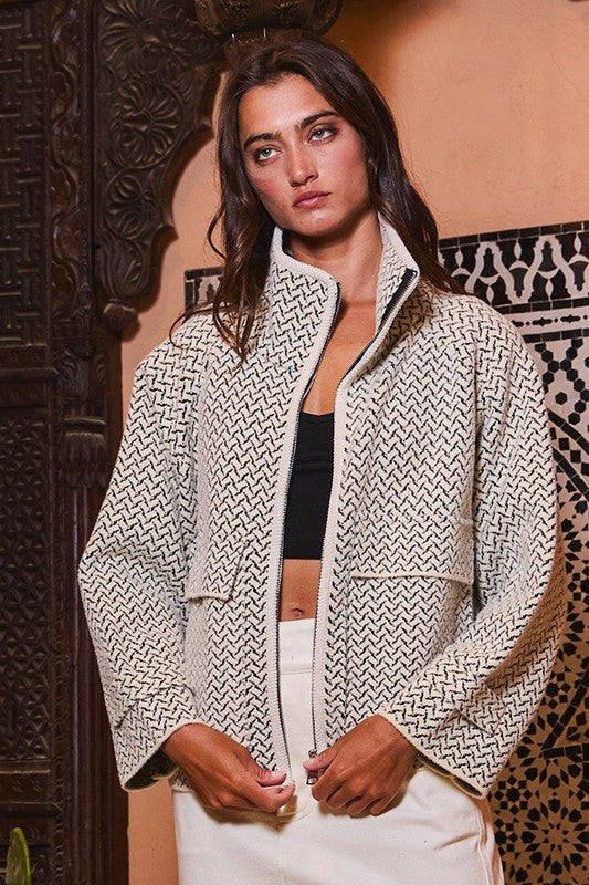 Zip Up Plush Pattern Jacket