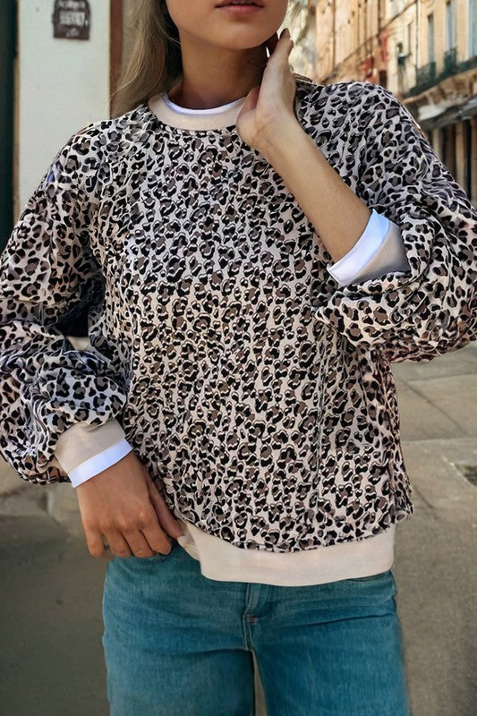 Khaki Leopard Print Pullover