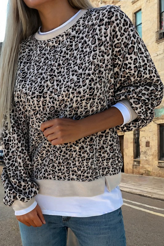 Khaki Leopard Print Pullover