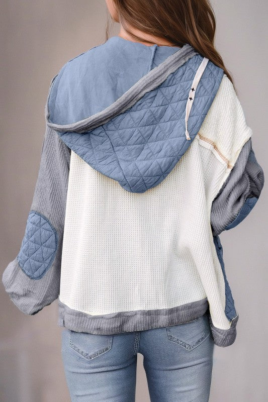 Quilted Patchwork Hooded Jacket