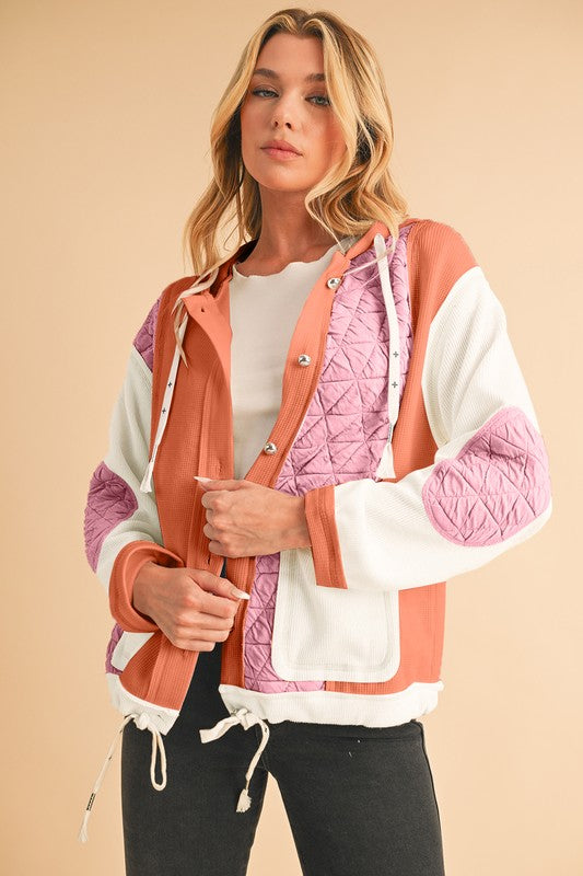 Quilted Patchwork Hooded Jacket