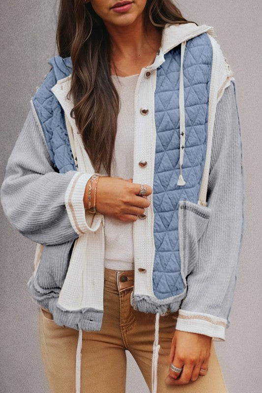 Quilted Patchwork Hooded Jacket