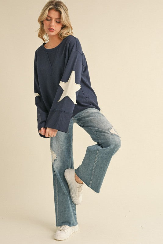 Navy Star Patch Top